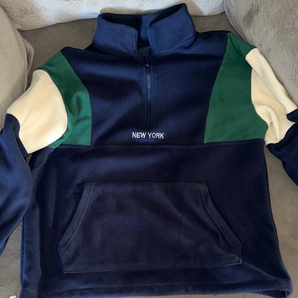 New York & Company Navy and Green Zip-Up Sweater